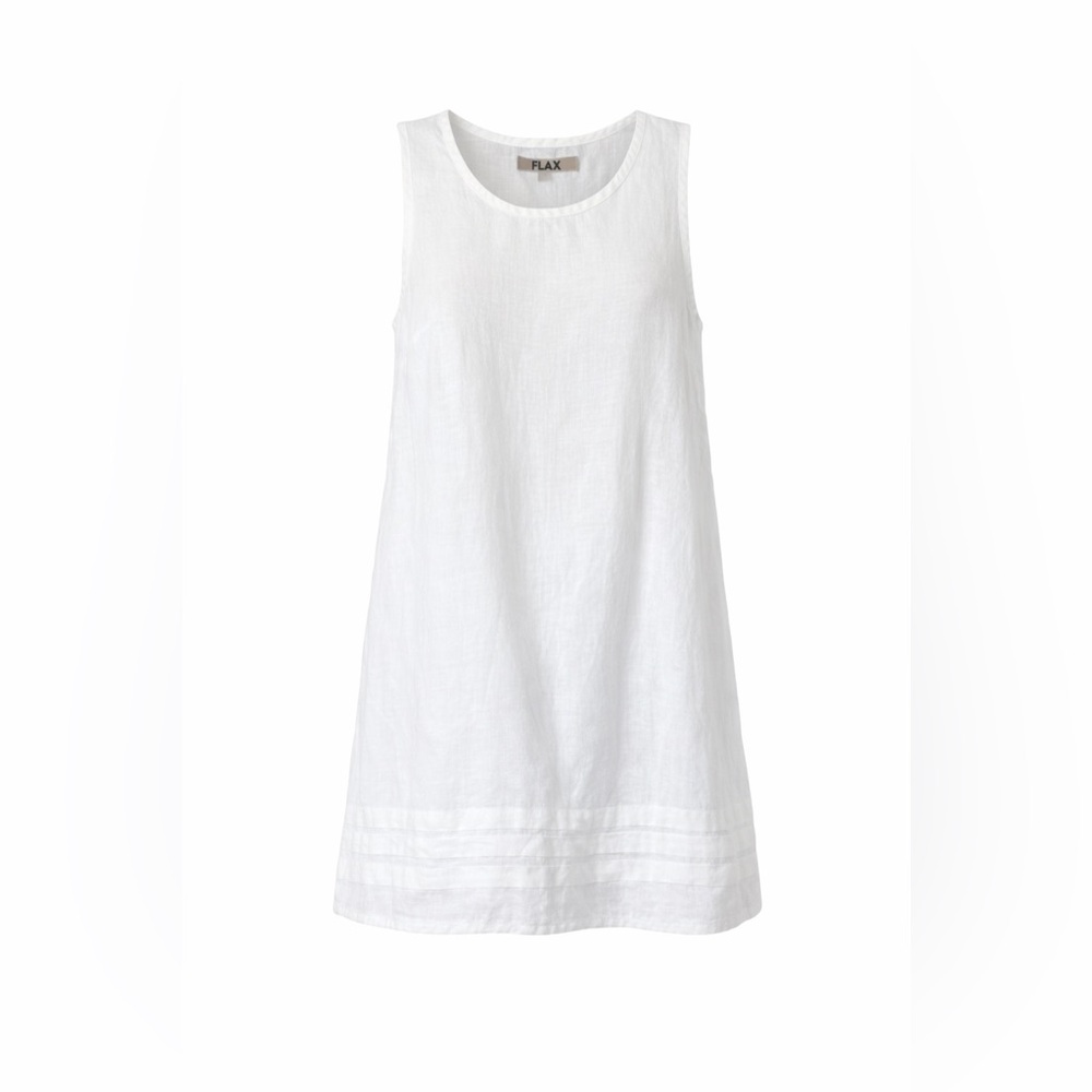 FLAX 100% Linen‎ White Tuck Hem Tunic Dress P Made in Lithuania